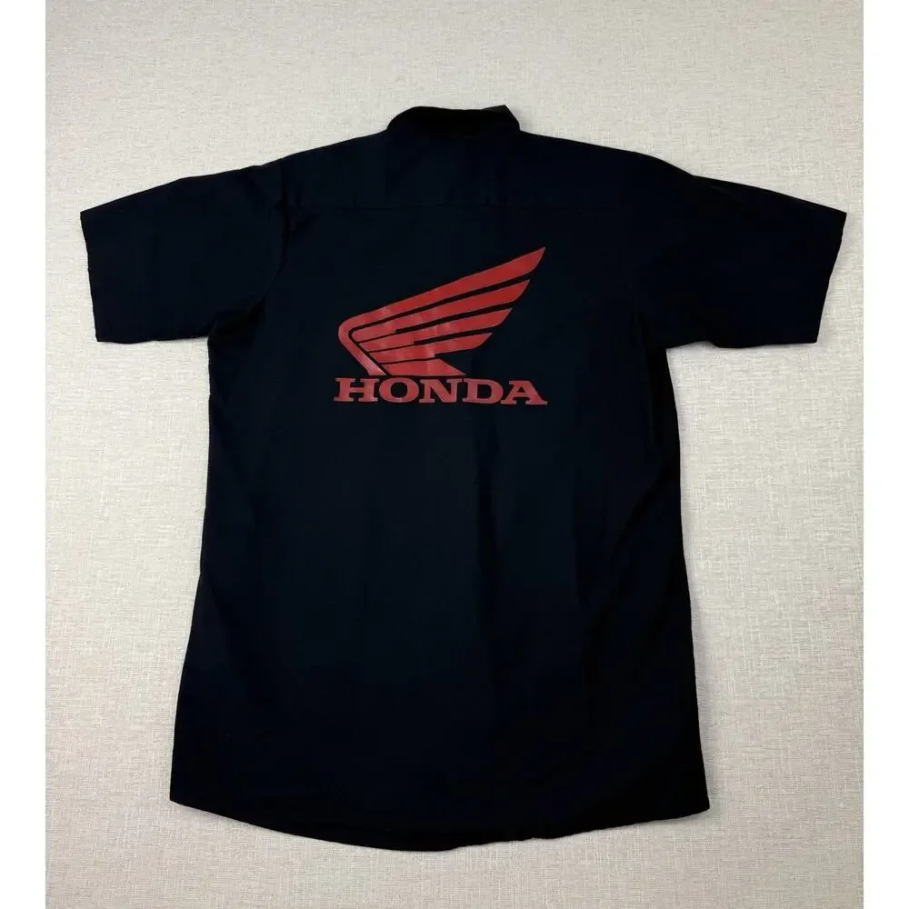 Red Kap Honda Licensed Work Shirt Mens Medium Black Mechanic Button Front